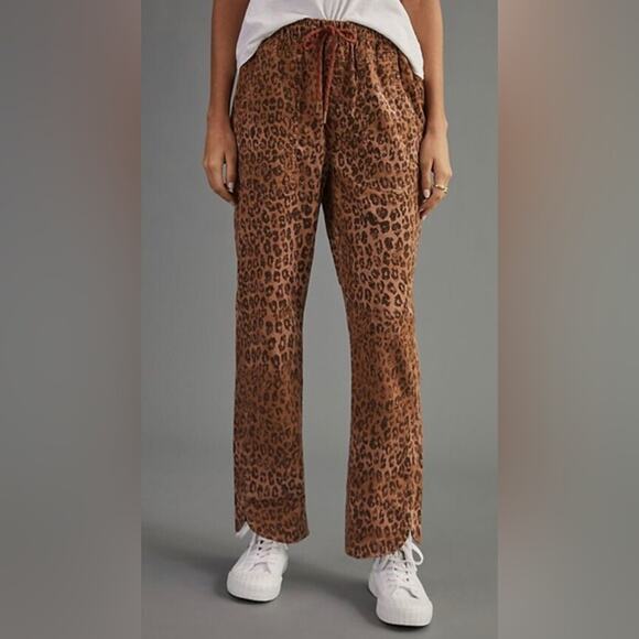 Anthropologie Pilcro The Cottage Corduroy Leopard Print Jogger Pants - Picture 1 of 12